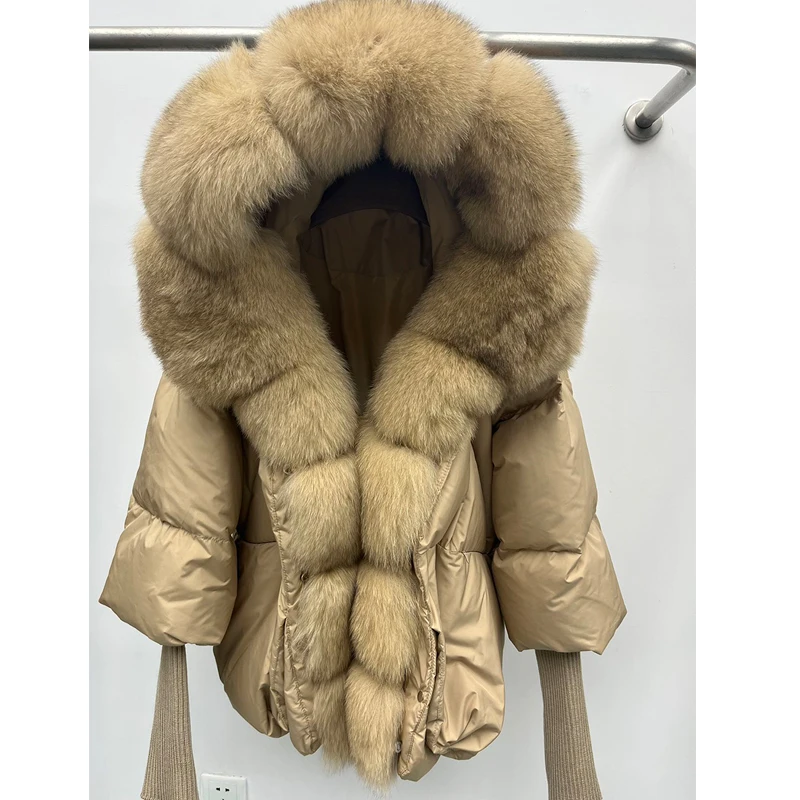 

Fur Collar Hooded down Jaet Women's ort Loose Thiened Padded Coat Casual Sle Button ket Warm Filling