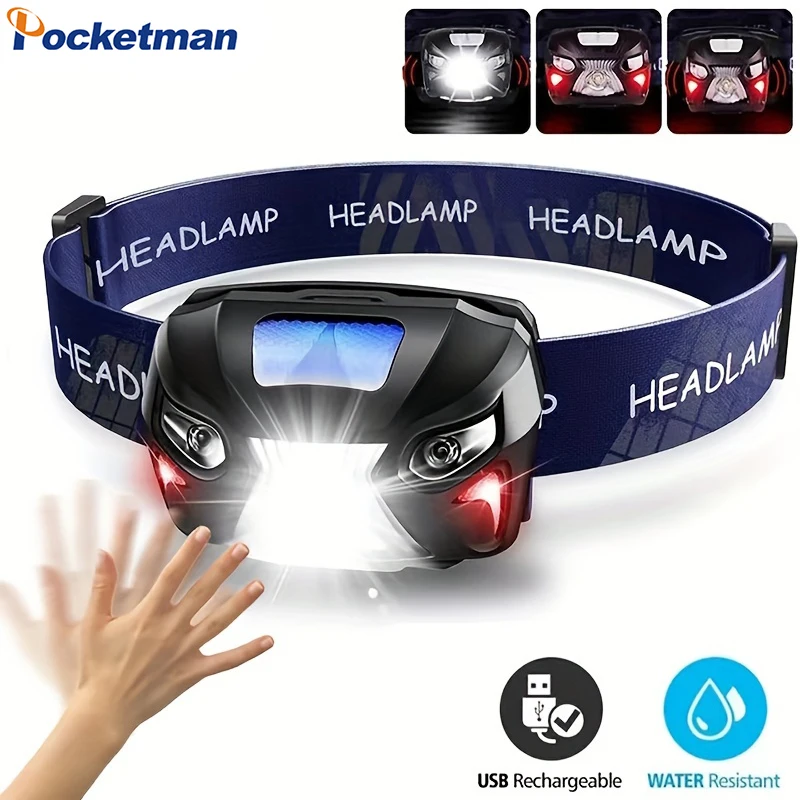 

Powerful LED Headlamp Motion Sensor Head Flashlight with Red Light 8 Modes Usb Rechargeable Headlight Camping Torch Head Lamp