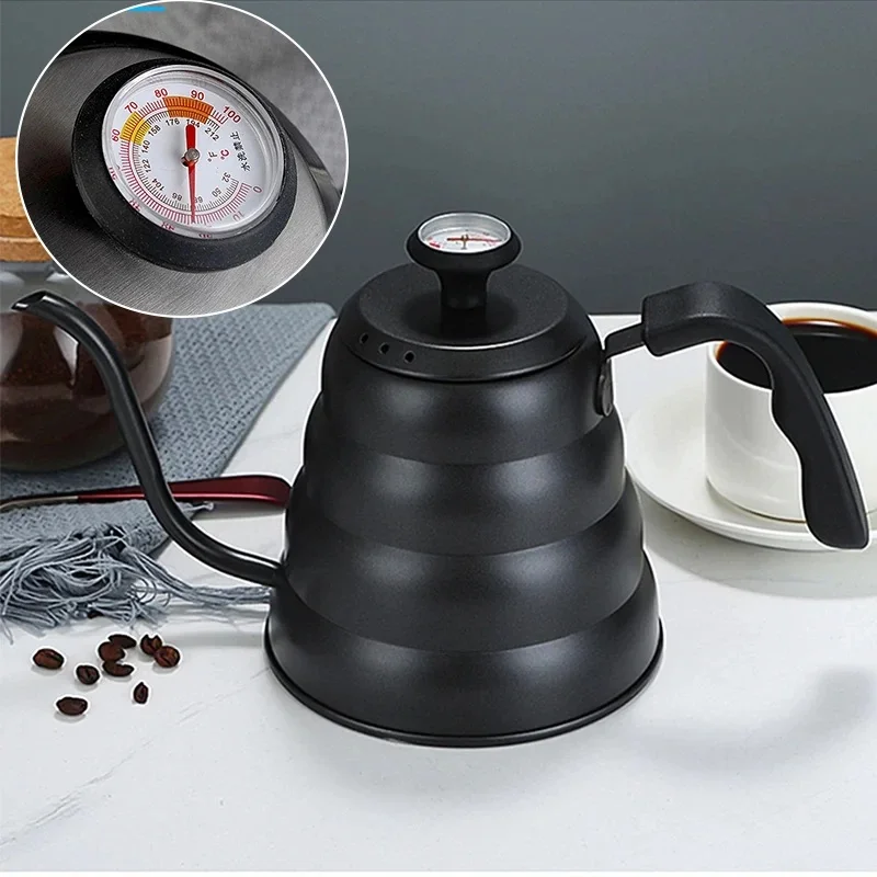

Stainless Steel Pour Over Coffee Pot with Thermometer Swan Long Neck High Capacity Can Be Heated Professional Hand Brewed Coffee