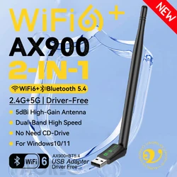 AX900 WiFi6 USB Adapter Bluetooth 5.4 Dual Band 2.4G&5GHz 2 in 1 Dongle Wireless Network Wlan Receiver For Win10/11 Driver Free