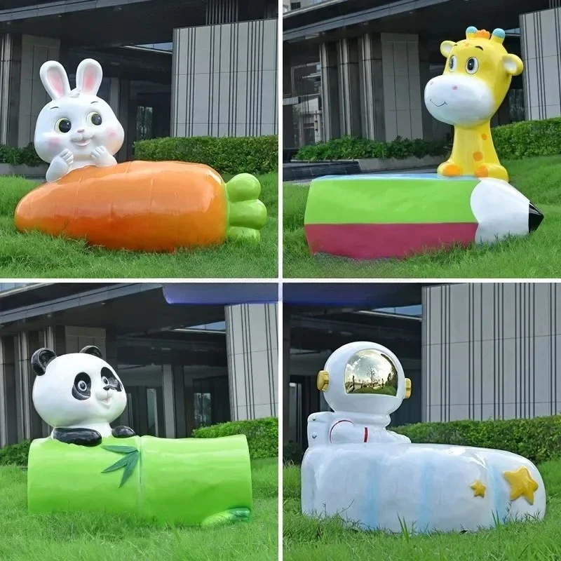 

Outdoor Cartoon Animal Seat Sculpture Kindergarten Forest Scenic Park Seat Chair Decoration Large Ornament