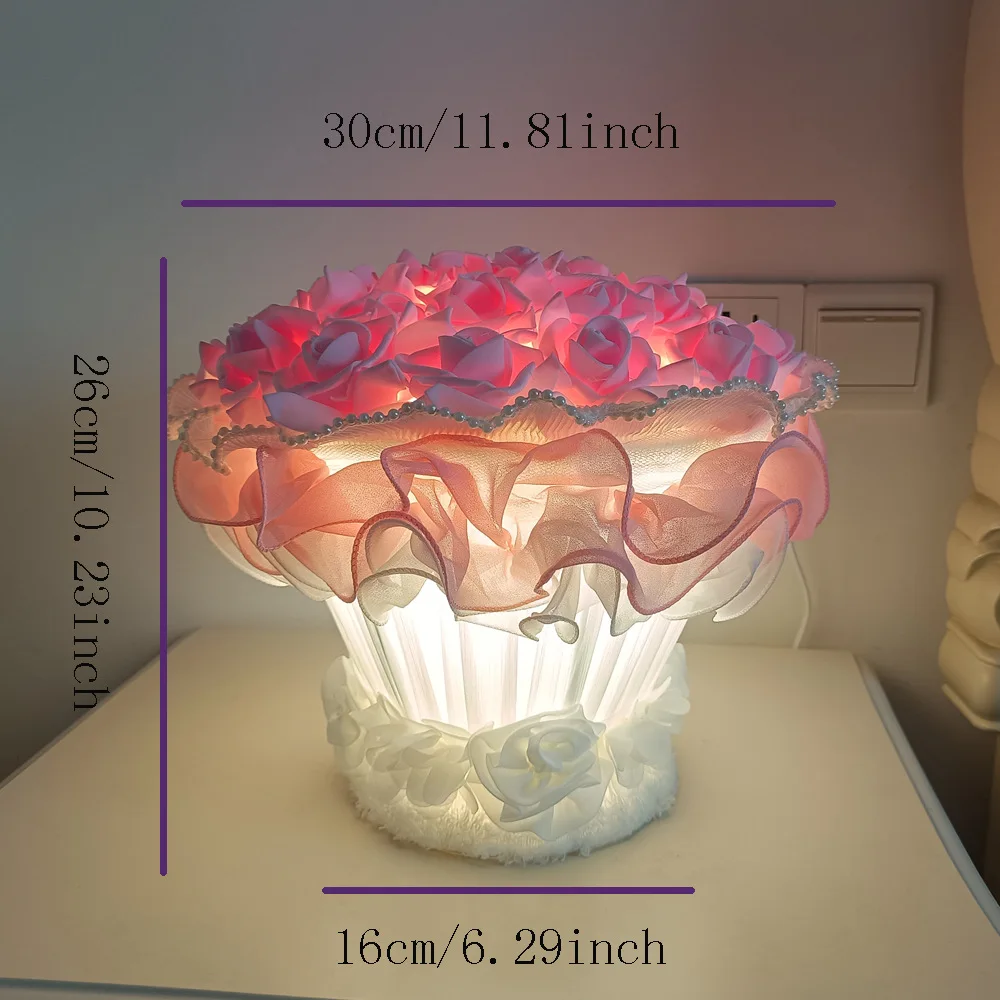 Bela criativa buquê de rosas candeeiro de mesa decoração de casamento quarto luz noturna de cabeceira