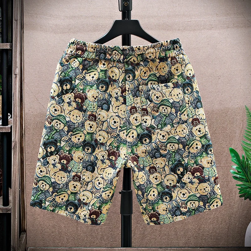 Pantalones cortos para correr para hombre, Shorts deportivos informales con estampado de oso, con cordón, holgados y secos, para gimnasio, Verano