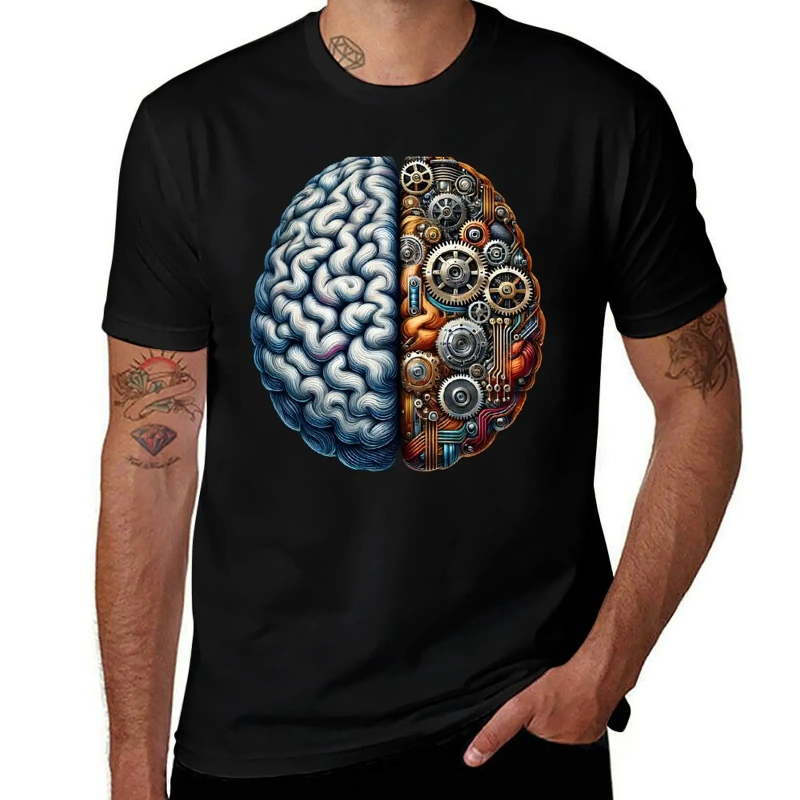 

Half Brain Half Machine Steampunk Tech Mind Art T-Shirt boys whites custom shirt for a boy football t shirt outfits for men