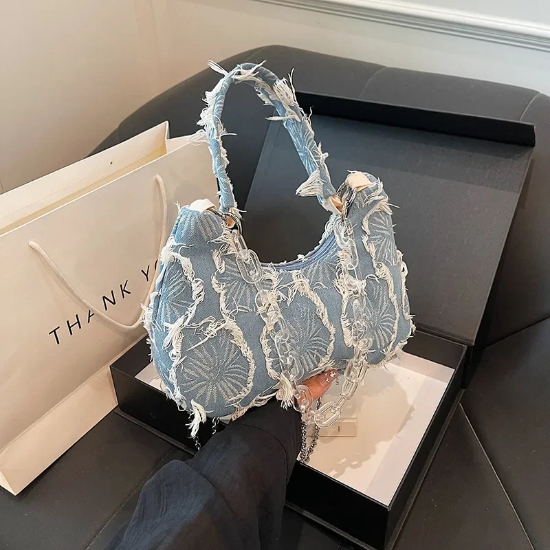 

Vintage Style Diamond Quilted Denim Crossbody Bag with Strap And Handheld Option - Shoulder Tote Handbag