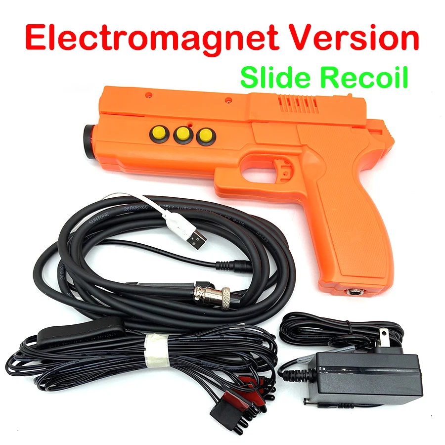 USB Arcade Game Light Gun 4 LED Sensor with Motor-Vibration/Electromagnet-Recoil Simulated Shooting Gamepad for PC Time Crisis 3