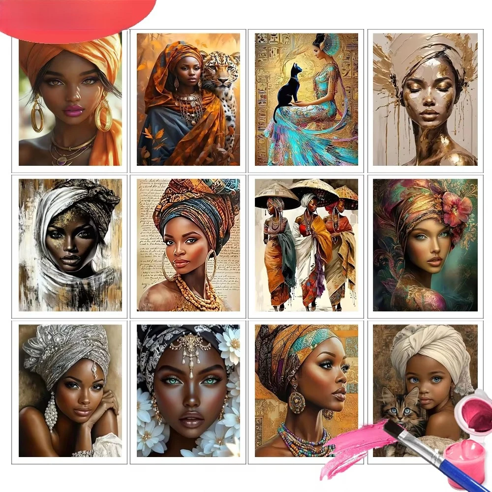 Malen nach Zahlen Leinwand Frauen Indische Malsets Afrikanisches Porträt Figur Malen auf Leinwand Kunstsets Ölmalerei DIY