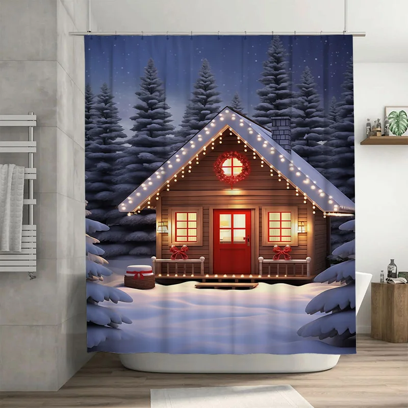

Очаровательная зимняя занавеска для душа в ванной комнате Tuniu, снежный лесной пейзаж, уютный домашний декор, праздничный праздник, моющийся тканевый фон