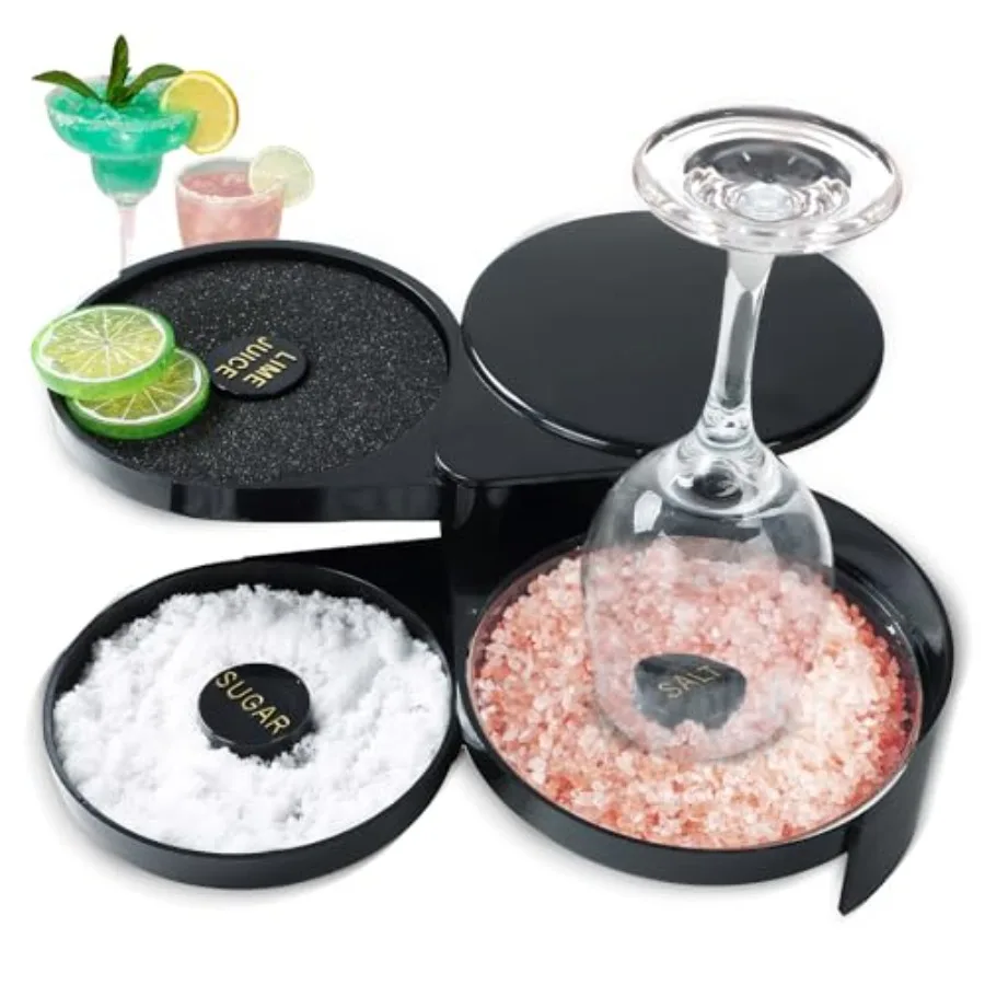 

3-Tier Bar Glass Rimmer Bartender Tool Bar Juice Cocktail Seasoning Box with 3 Swing-Out Trays, Sponge Included, Plastic Margar