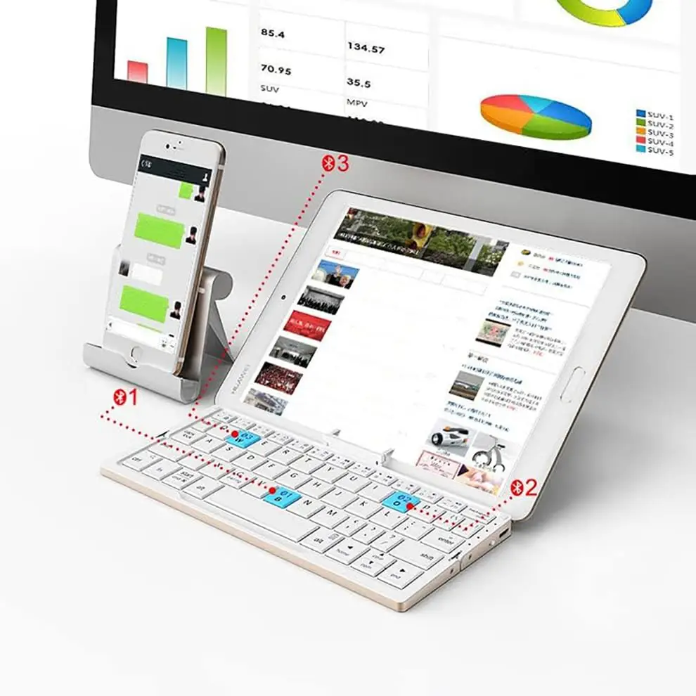 K115 Pocket Foldable Wireless Bluetooth Keyboard Rechargeable Aluminum Alloy Keyboard for iPad iPhone Android Tablets Laptop
