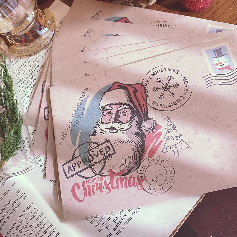 5pcs Vintage Christmas Envelope，Christmas Gift Card Envelope For Blessing Message Cards, Gratitude Cards, Handwritten Letters