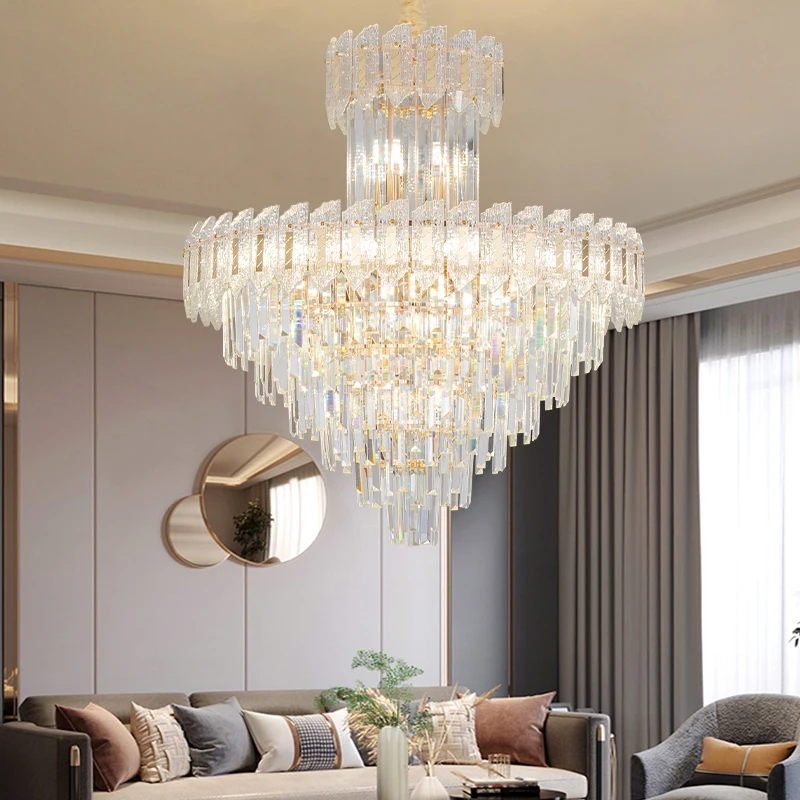 

2025 New Modern Luxury Duplex Living Room Crystal Chandelier Villa Hotel Hollow Middle Level Lobby Crystal Chandelier New Design