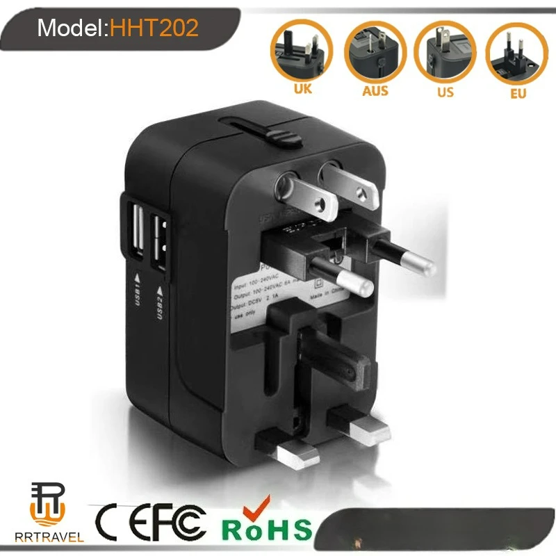 Multi-Functional Universal Travel Plug Adapter with USB Charging Ports, Compatible with Global Socket Std for International Use