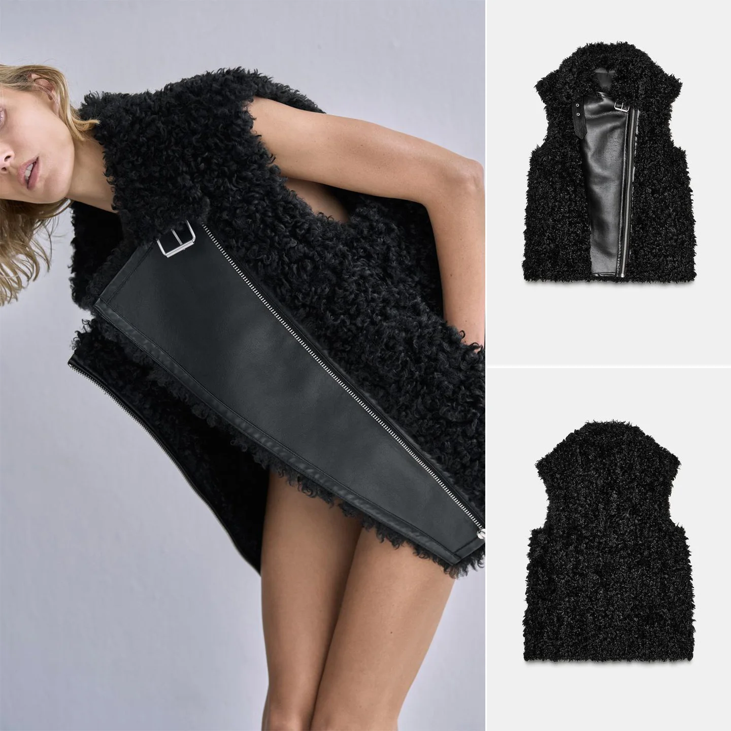 

Fall Winter New Women's Design Metal Bule Decorated Svel Flip-Cover Collar Double-Sided Vest 3548262 Collar Zipp...