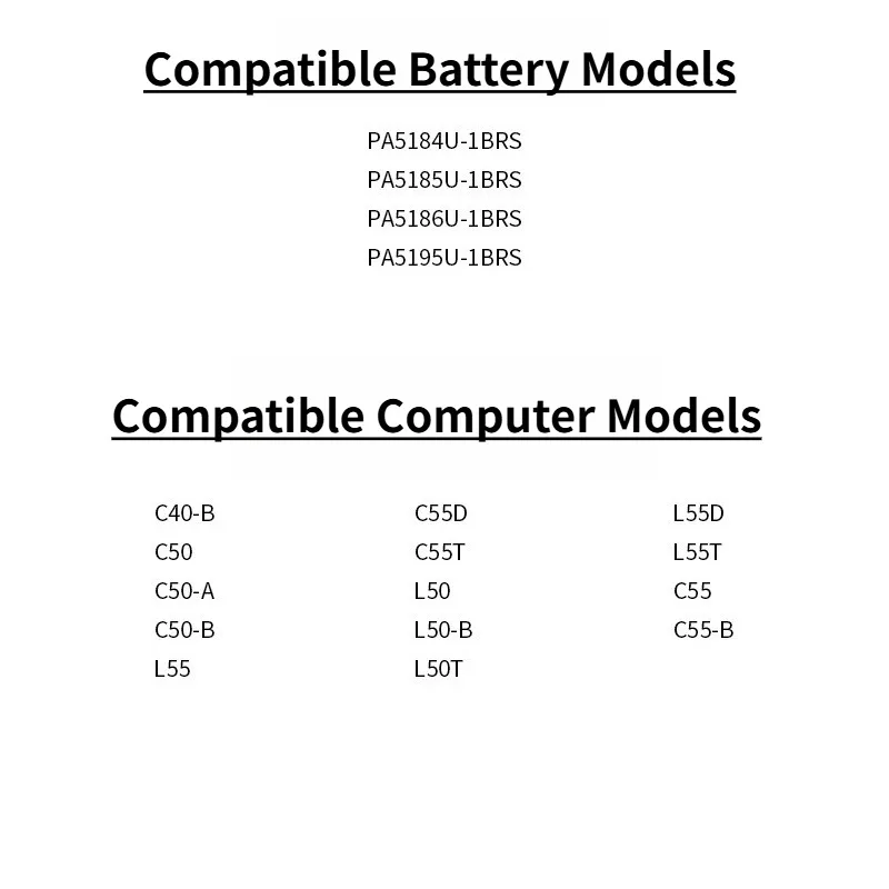 New PA5185U Laptop Battery for Toshiba SatelliteC40-B C50-A/B C55D B5200 L50-B L55-B5267 PA5184U-1BRS PA5185U-1BRS PA5186U-1BRS