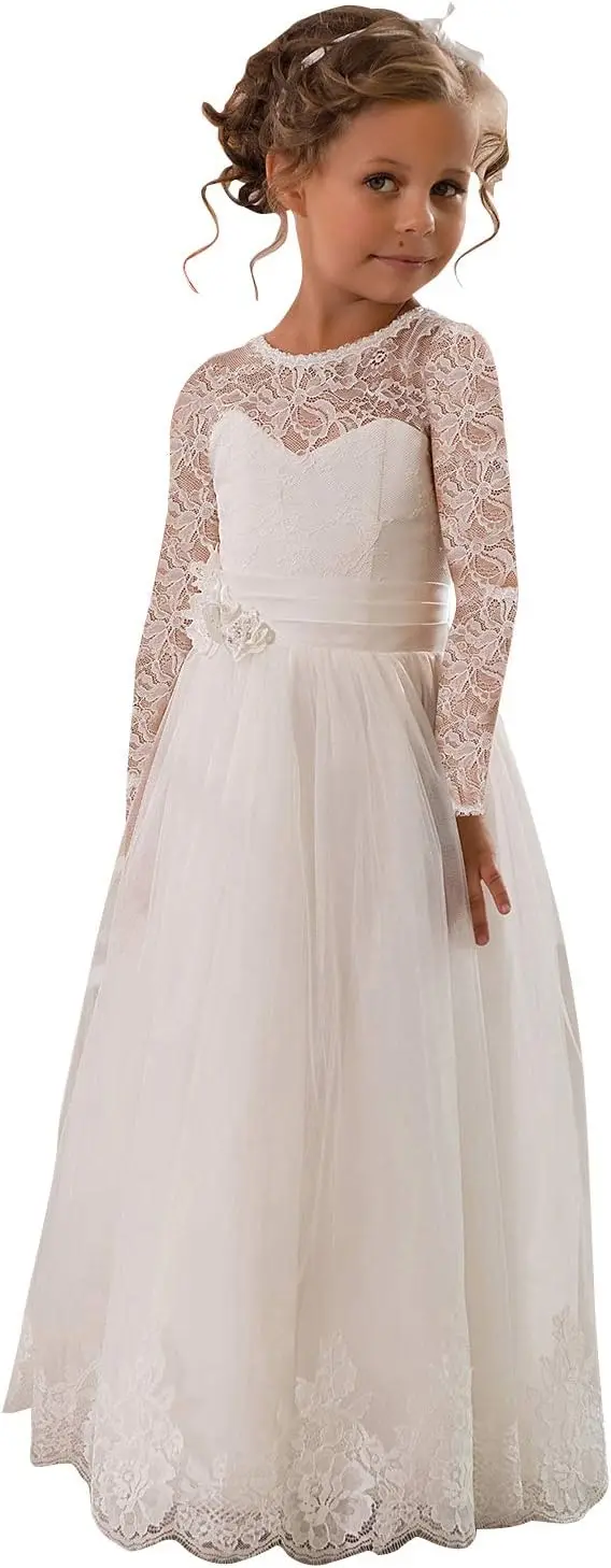 

Бальное платье трапециевидной формы без рукавов с кружевным украшением для девочек, свадебное платье подружки невесты, платье для причастия для девочек, вечернее платье