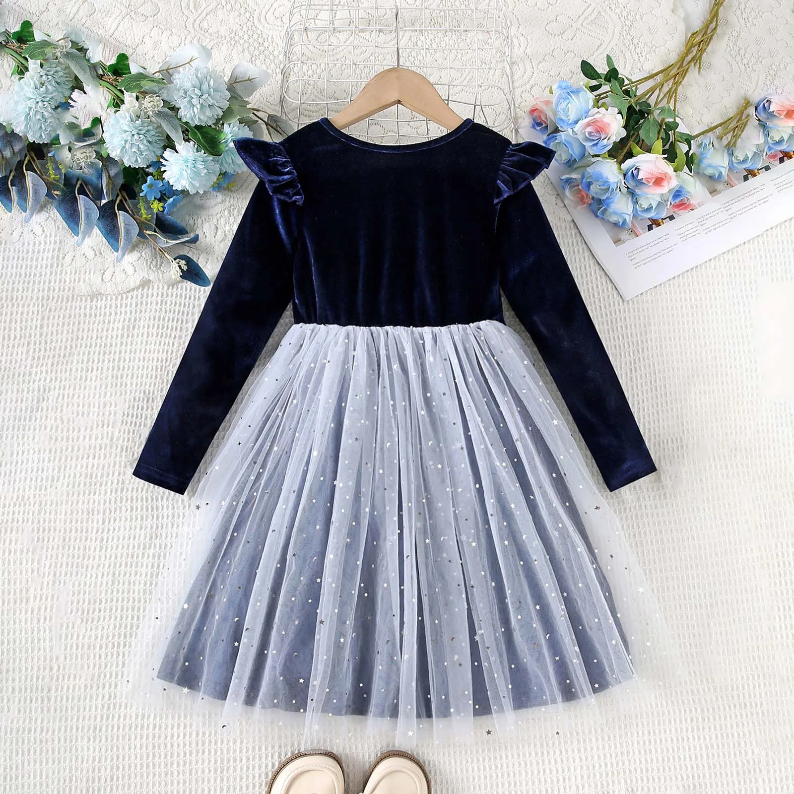 

Girls Christmas Dress Toddler Girl Sweet Tutu Dresses Long Sleeve Ruffle Fall Winter Holiday Star Sequin Dress Girls Hot Outfits