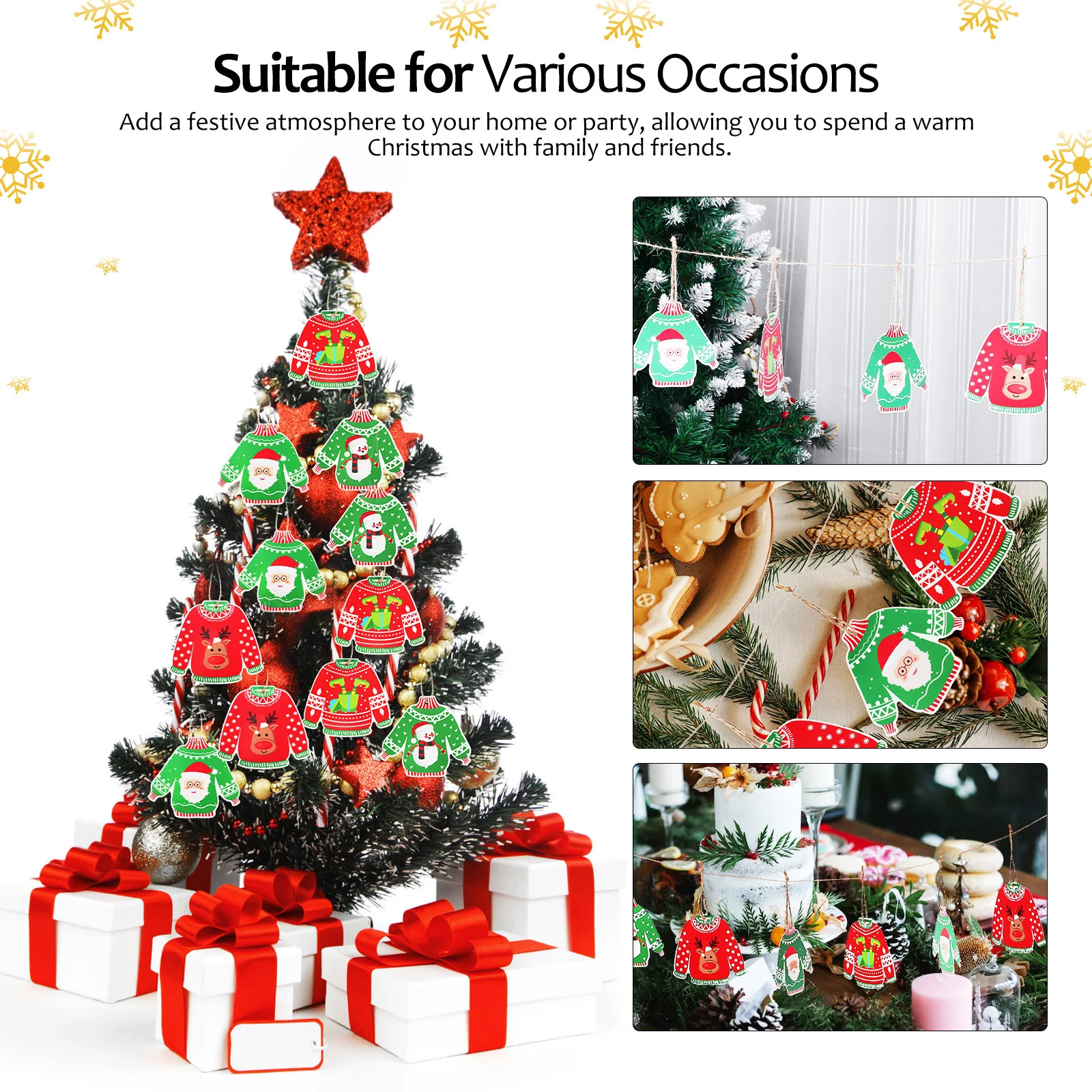 

48Pcs Christmas Tree Hanging Ornaments Sweater Design Xmas Pendants Holiday Decoration Supplies Christmas Tree Ornament