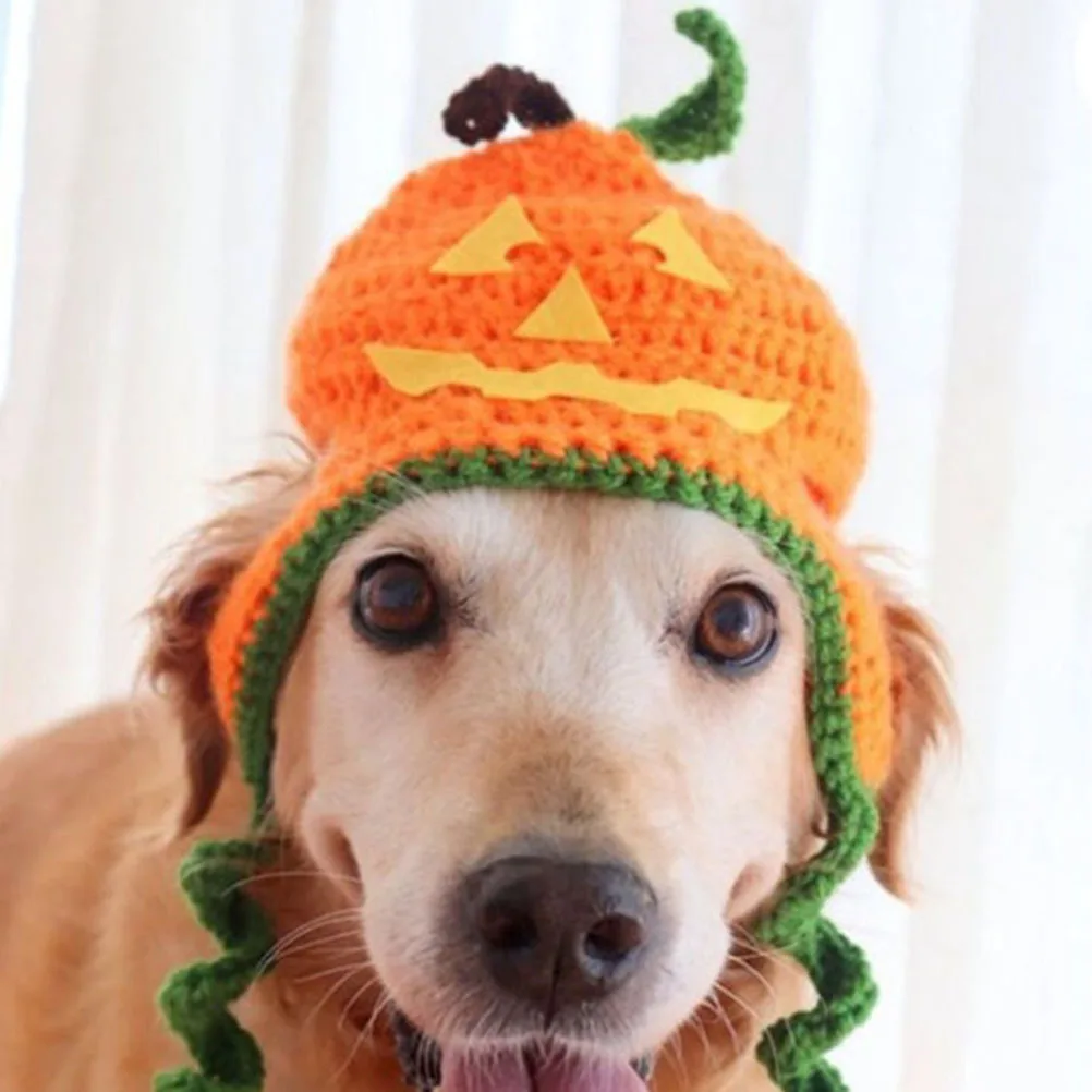 

1Pcs Pet Halloween Pumpkin Hat Hand Knitted Soft Breathable Comfortable Fit Costume Dog Cat Party Hat Costume Dog