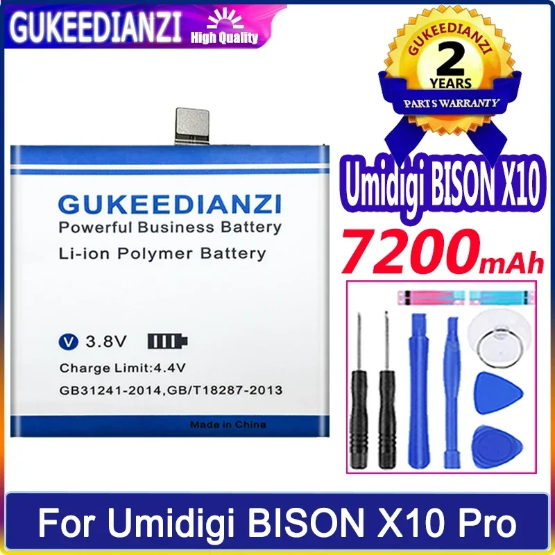 

GUKEEDIANZI Replacement Battery 7200mAh For UMI Umidigi BISON X10 X10 Pro Power 5 Batteria + Tools