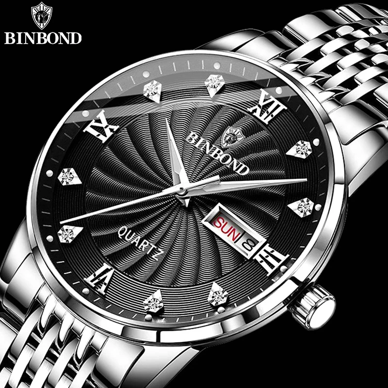 BINBOND Top Classic Business Men\'s Watches Quartz Fashion Ultra-Thin Wrist Watch 30M Waterproof Luminous Luxury Men Watch B3034