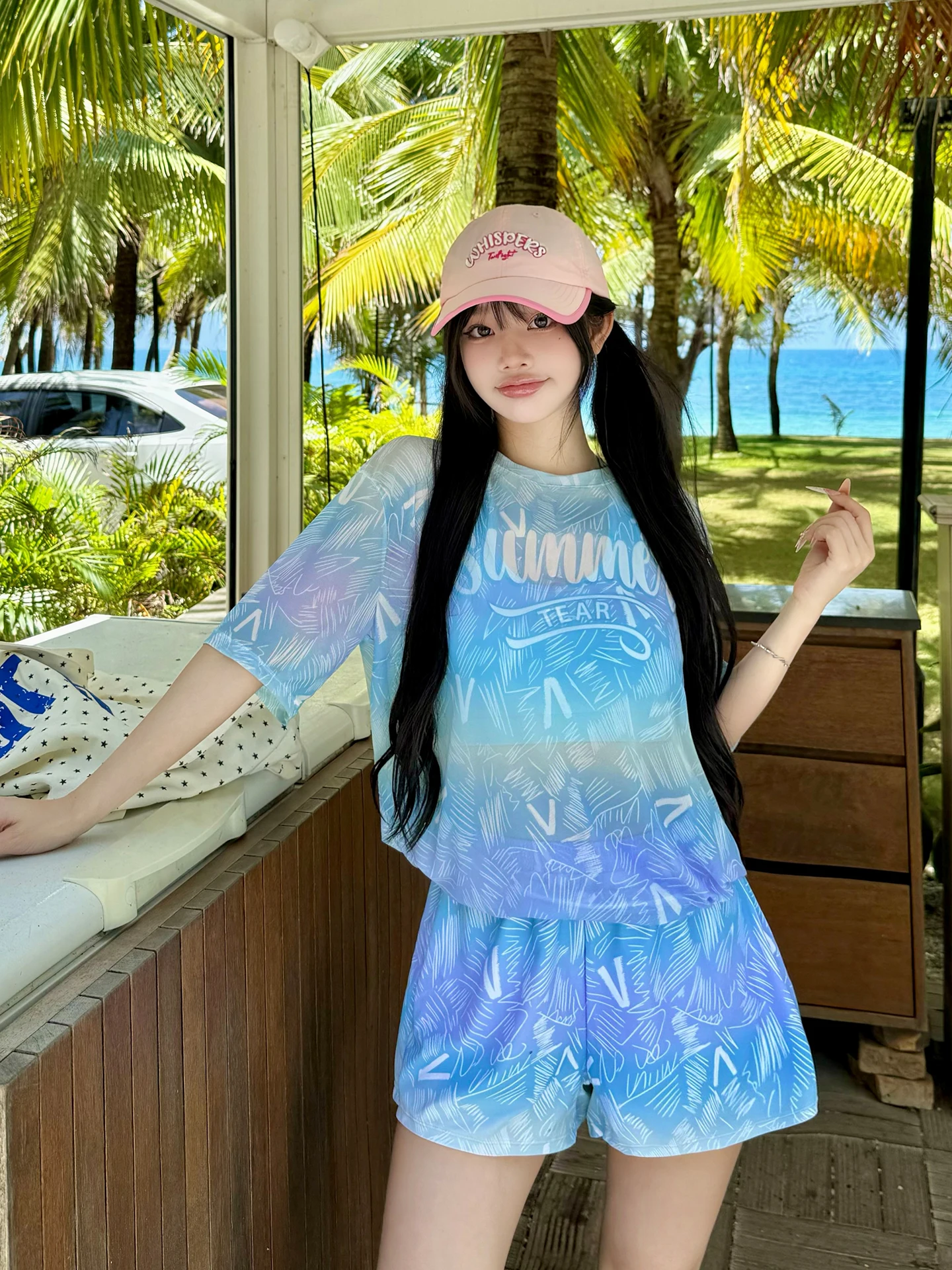 2026-sporty-two-piece-swimsuit-women's-three-piece-set-belly-covering-slimming-short-sleeve-conservative-hot-spring-swimsuit