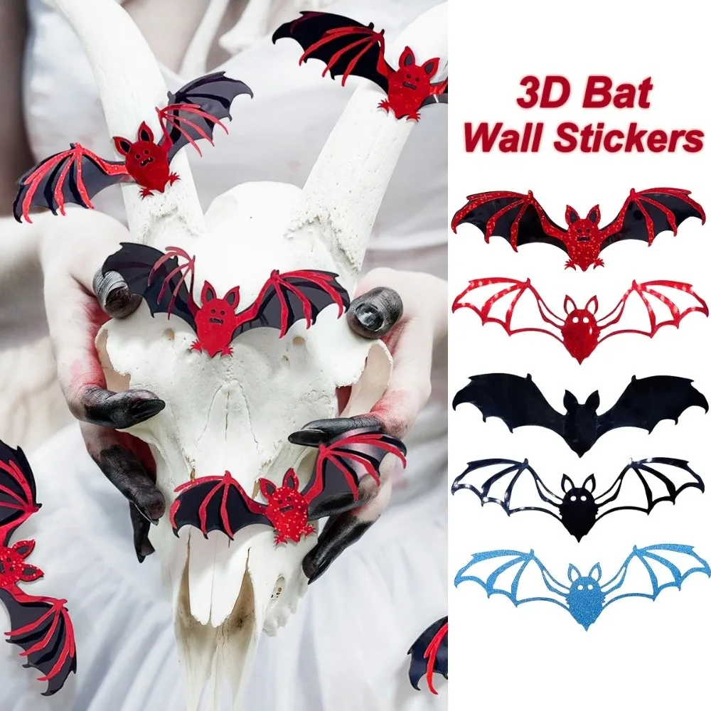 

Double Layer Halloween Bat Stickers PVC Red Hollow Out Bat Wall Stickers Black DIY 3D Wallpaper Decal Room Decoration