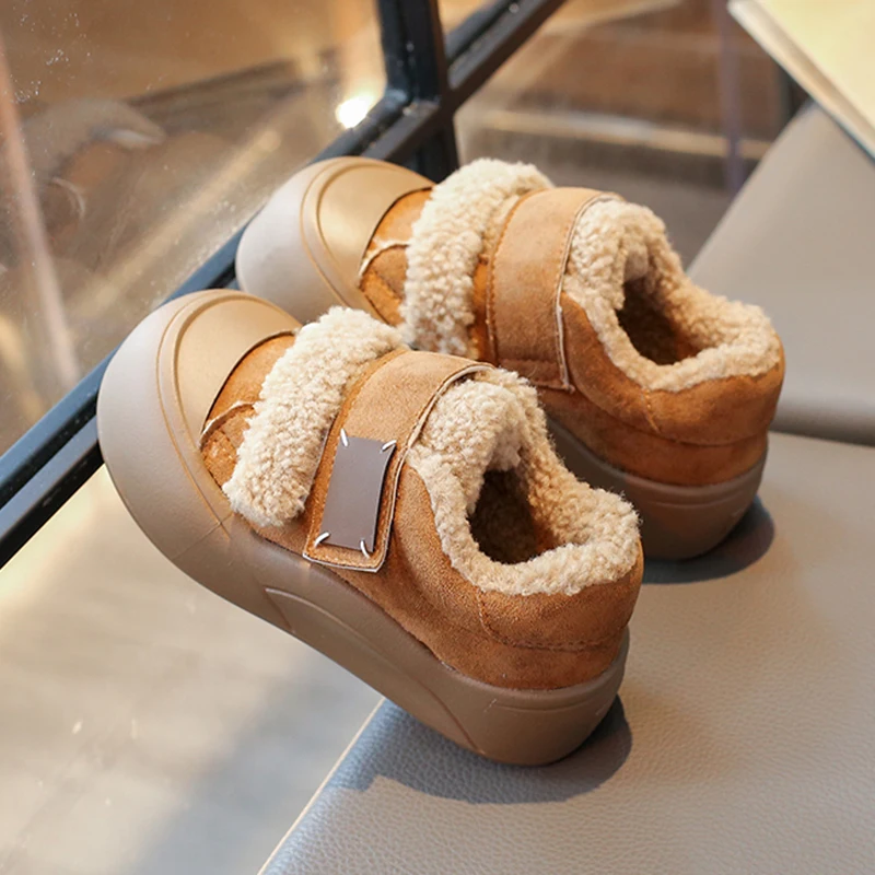 الراحة البربرية الصوف سميكة القاع حذاء من الجلد الأطفال 2025 الشتاء عدم الانزلاق الجلد المدبوغ الثلوج الأحذية الأطفال الدافئة أفخم أحذية رياضية #2