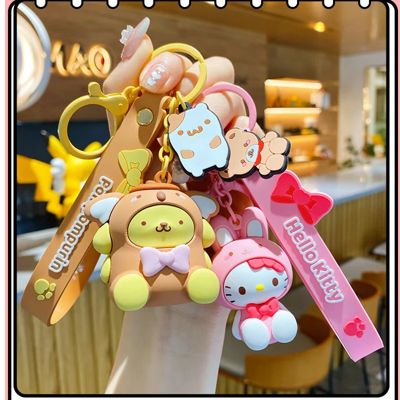 Kawaii مرحبا كيتي الشكل المفاتيح مفتاح قلادة عصابة دمية حقيبة حلية اكسسوارات الفضاء سلسلة أنيمي الإبداعية الفتيات الهدايا