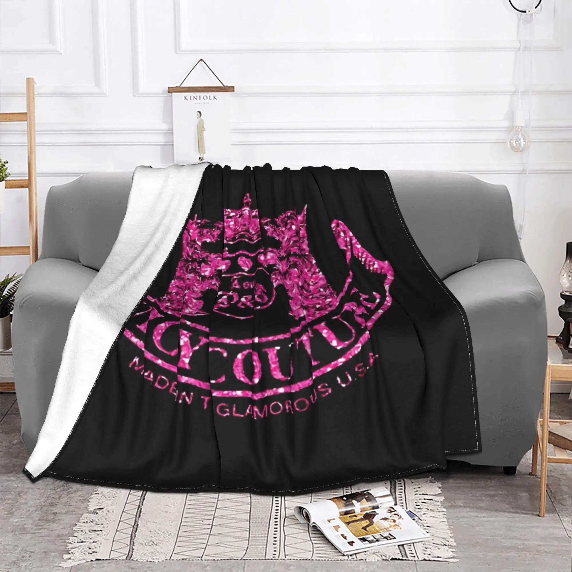 Juicys Pink Y2K JC Knitted Blanket Flannel Coutures Warm Throw Blanket for Home Couch Bed Rug