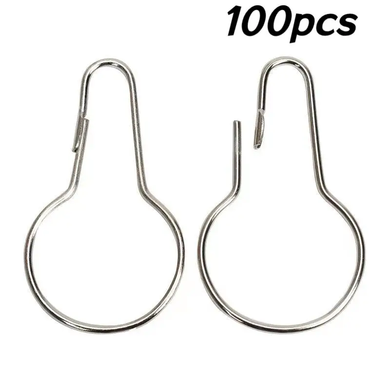 100pcs Metal C Ring Hook with Lock Gourd Type Shower Curtain Hook Rust Proof Wall Storage Accessory for Bathroom Curtain