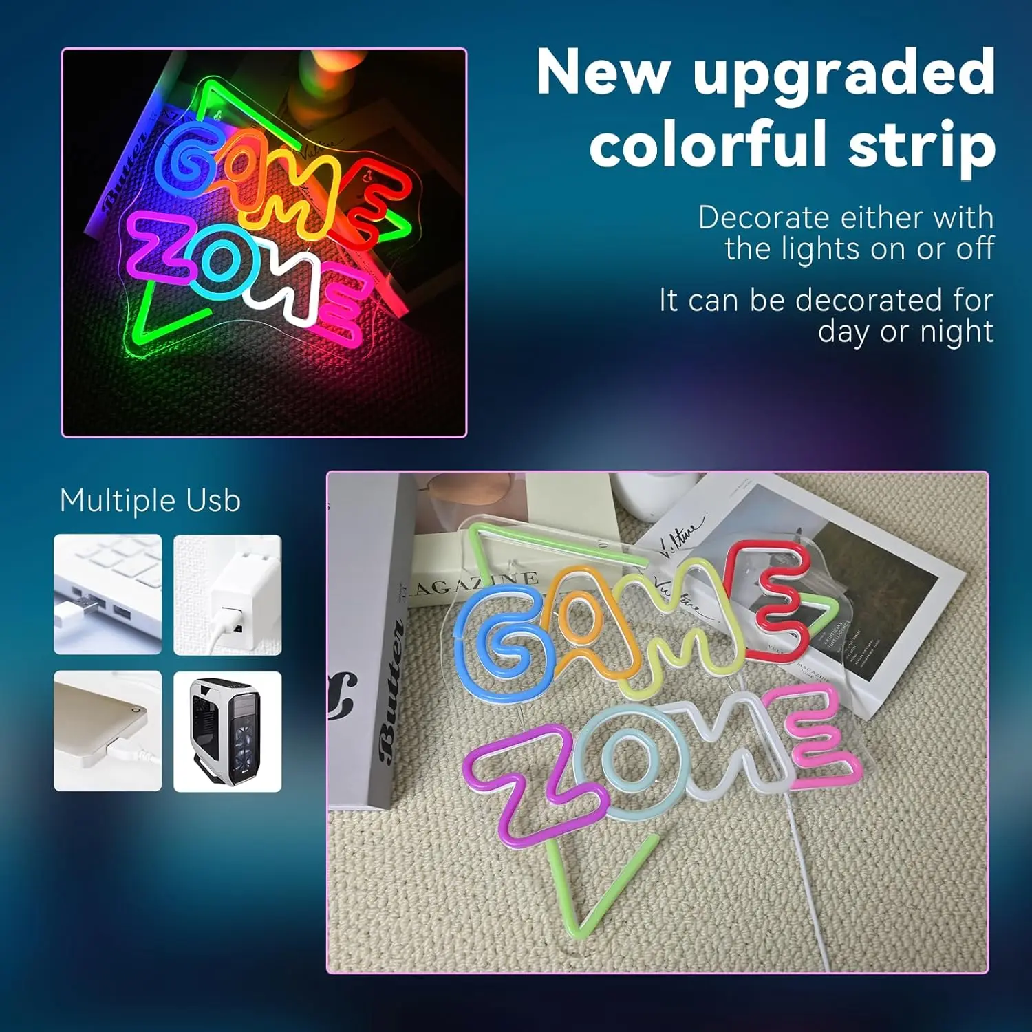 منطقة الألعاب الخضراء علامة النيون USB بالطاقة غرفة الألعاب تسجيل جدار ديكور للأولاد غرفة نوم رجل الكهف الإنترنت بار غرفة اللعب