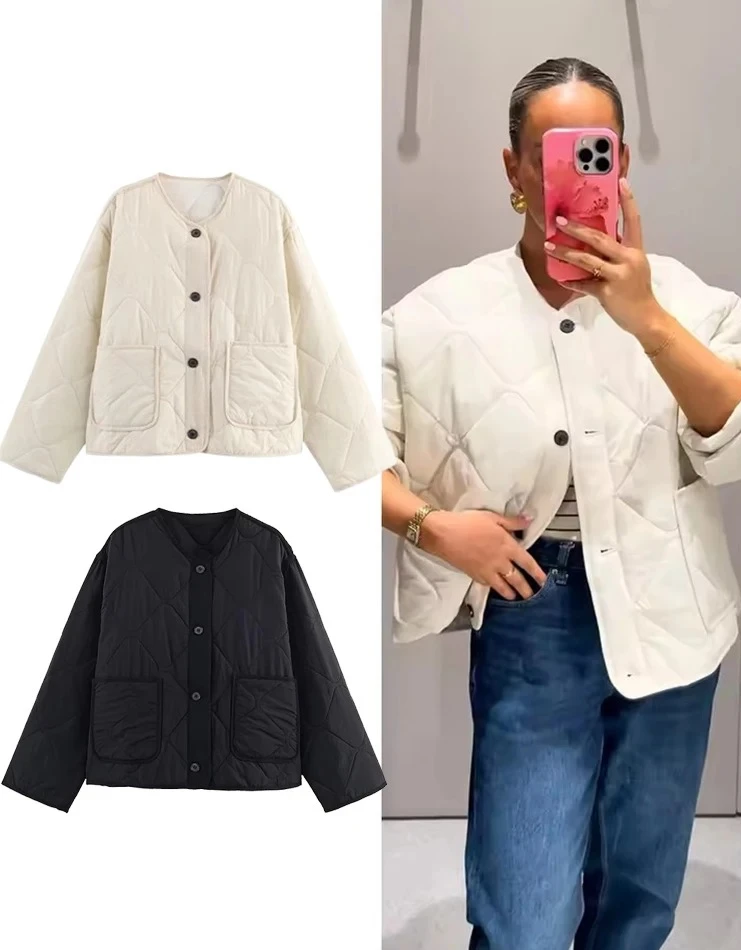 

Women Cotton Jacket New Autumn Winter Fashion Waterproof Long Sleeve Button Loose Coat Chic Female High Street Outerwear