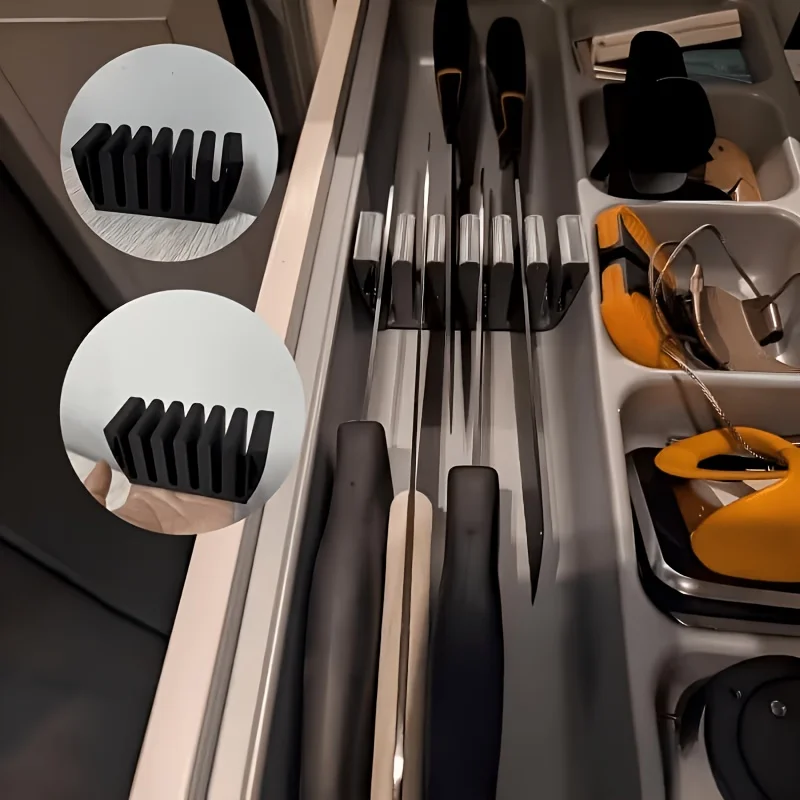 Multi‑Slot In‑Drawer Knife Organizer, Stable Anti‑Slip Kitchen Drawer Storage Rack for Different Size Knives