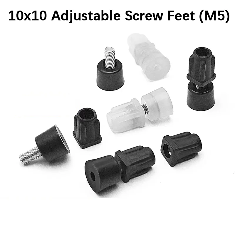 10PCS 5mm Screw Adjustable Leveling Feet 10x10mm Square Plastic Nut Plugs Foot Inserts for Furniture Table Chair Legs