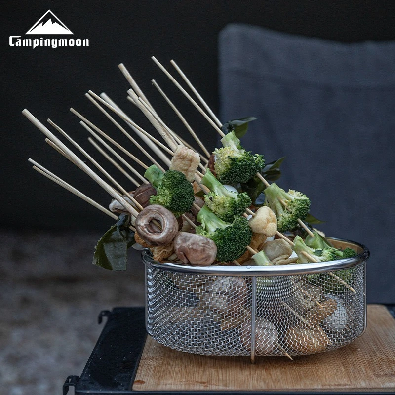 

CAMPINGMOON CC-22 Dali Water Basket Outdoor Stainless Steel Vegetable Washing Basin Camping Folding Handle Filter Basket