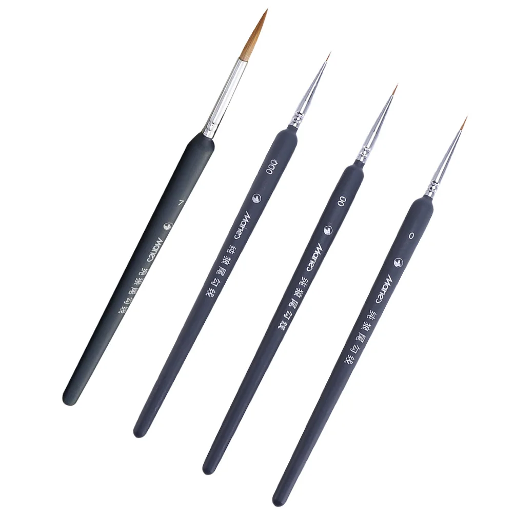Zestaw 4 pędzli do precyzyjnego malowania, końcówka z wilczej sierści, do farb akrylowych, akwareli, olejnych, rysunku artystycznego, rękodzieła, pędzle do detali.