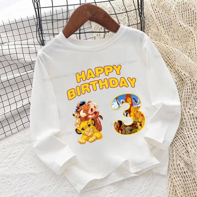 

The Lion King Cute Simba Print Cartoon Kids T shirt 1 2 3 4 5 6 7 8 9 Years Birthday Long Sleeve Girls Clothes Baby Boys T-Shirt