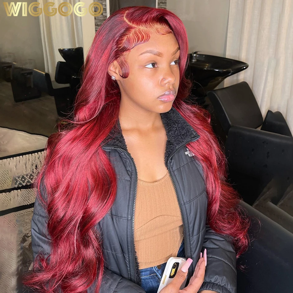 Wiggogo 30 Inch Hd Lace Wig 13X6 Hd Lace Frontal Wig 13X4 Red Lace Front Human Hair Wigs 99J Burgundy Body Wave Lace Front Wigs