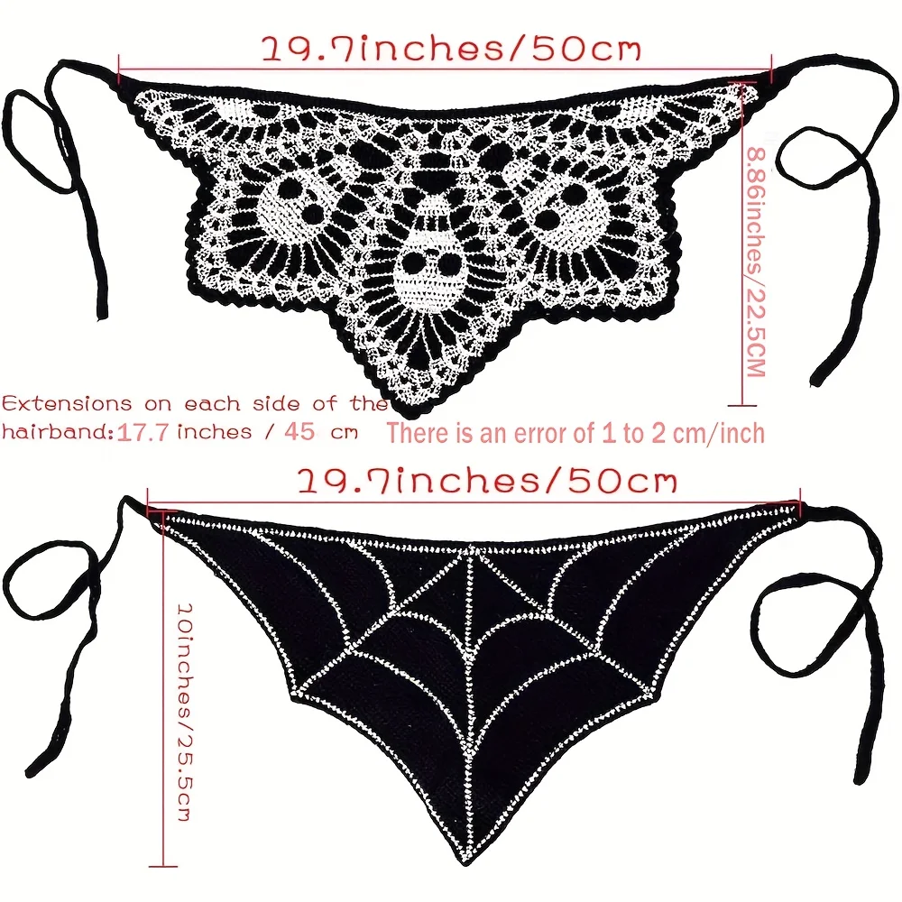Halloween Gestricktes Häkel-Stirnband Skelett Geist Fledermaus Spinnennetz Foto Dreieckstuch Trendiges Damen-Kostüm-Accessoire – Detail 5