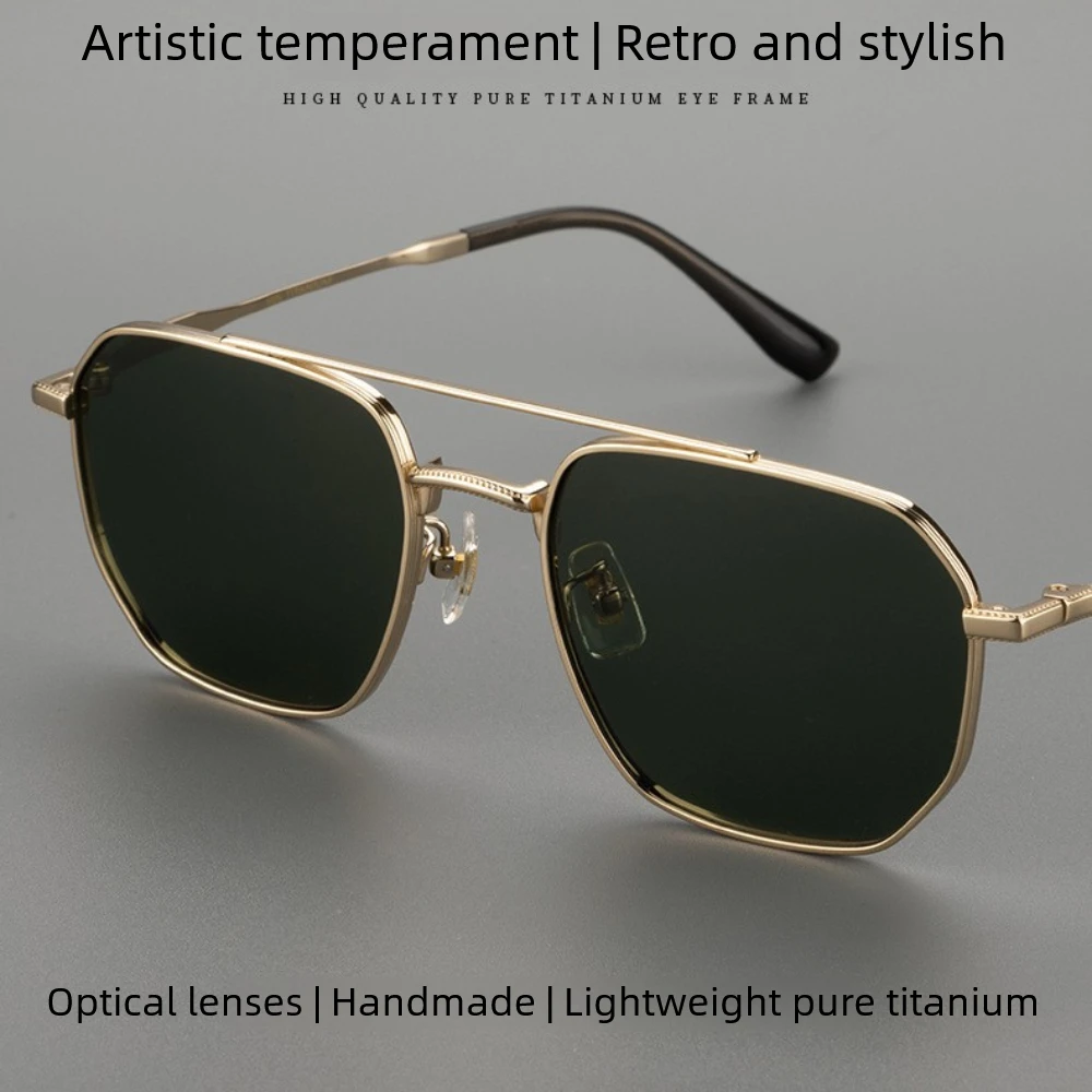 

Fashion Men Pure Titanium Sunglasses Ultra Light Double-Bridge UV-Protective Driving Glasses Outdoor UV400 Polarized Sunglasses