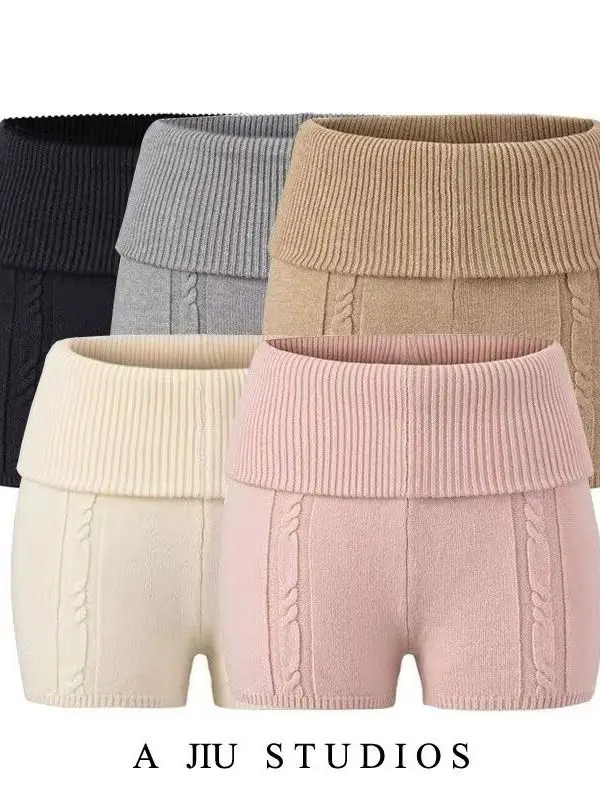 

High Waist Slim Fit Knitted orts Women's Small Size Cuffed Tummy Control Butt Lifting Cuffed Ankle Length Pants Versatile B...