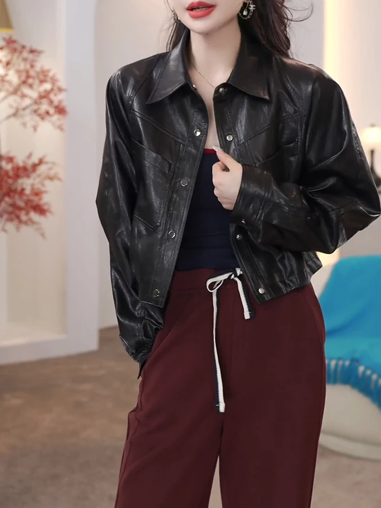 

Высококачественная куртка из искусственной кожи в американском стиле ретро, осенняя новинка, модный универсальный топ большого размера, качественный корейский Sle для поездок на работу