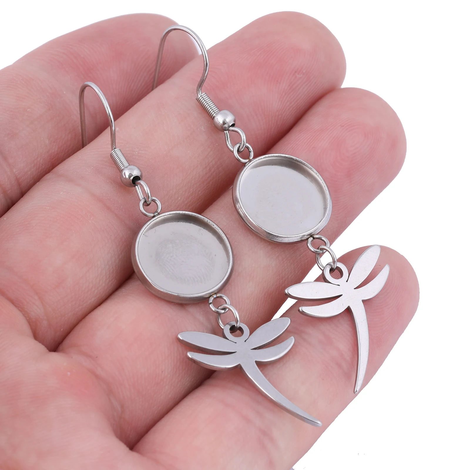 Bandejas de configuração de brinco cabde aço inoxidável de 12mm, peça com hooks de drag, ideal para fazer joias diy, faça você mesmo, 10 unidades