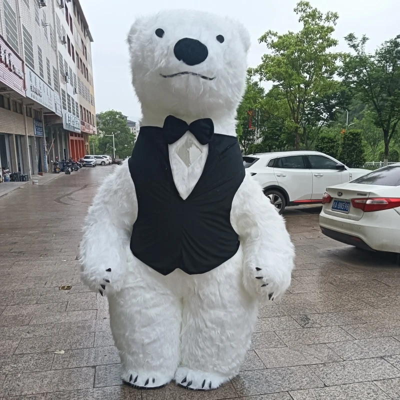 2025 Black Tie and Black Vest White Bear Inflatable Costume Birthday Party Role Play Funny Props Panda Polar Bear Mascot Set