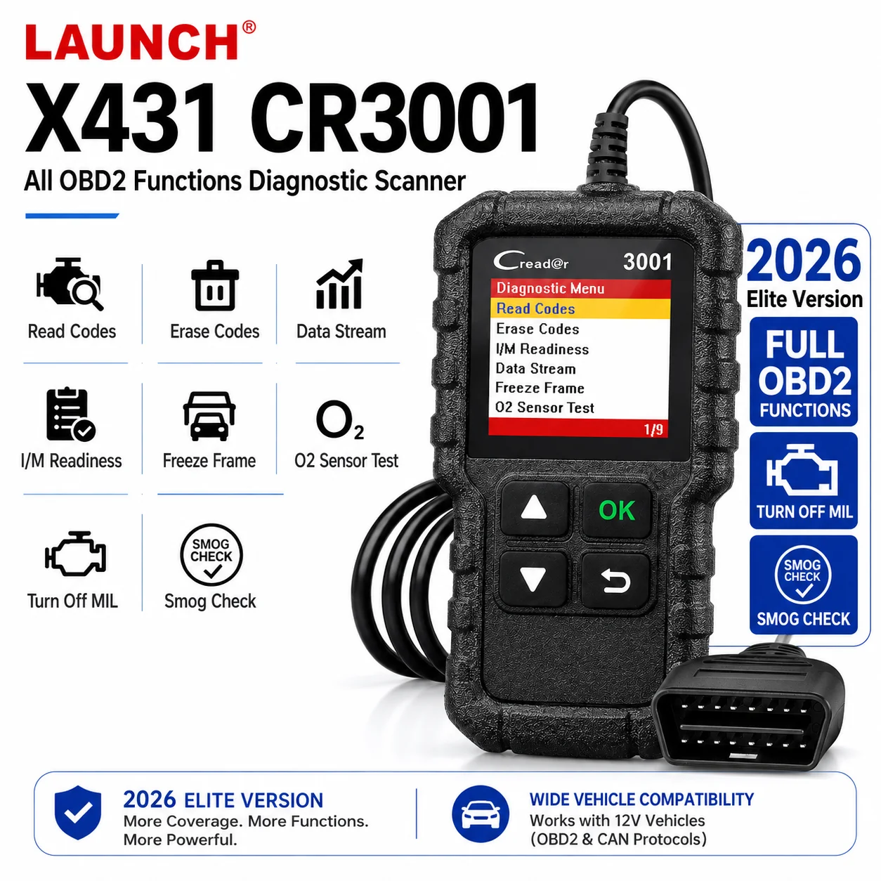 launch-x431-cr3001コードリーダー-車両obd2-eobdスキャナー-診断ツール-プロ仕様-エンジンシステム診断ツール