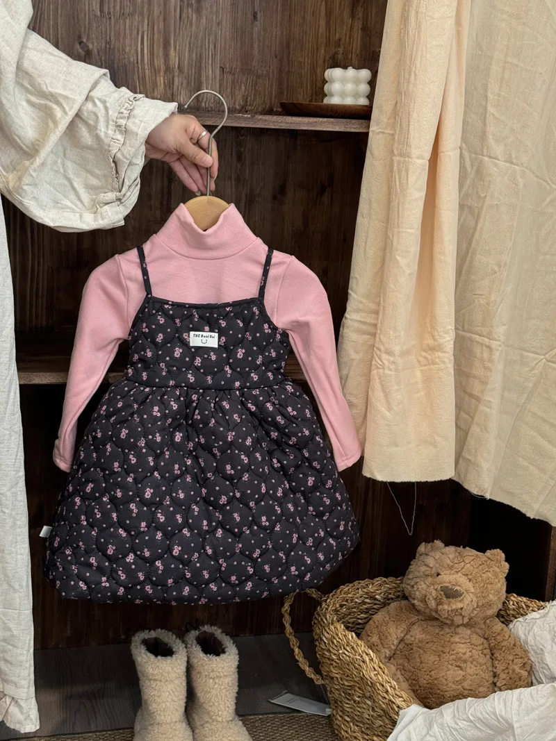 

MiniAinis Winter New Girls Sleeveless Floral Sling Dress Children Thick Warm Padded Dress Baby Kids Cotton Princess Clothes