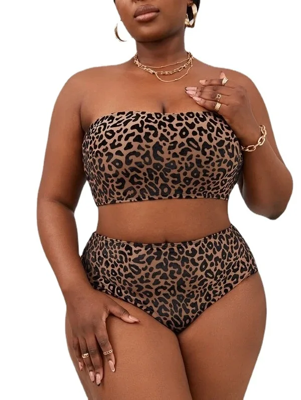 0XL - 4XL New Leopard Bikini Plus Size Large Size Swimwear Women Swimsuit Female Two-pieces Bikini set Bather Bathing Suit