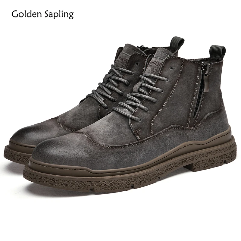 

Golden Sapling 2025 New Spring Retro Boots for Man Outdoor Vintage Chunky Flats Male Genuine Leather Lace-up Ankle Boot Shoes