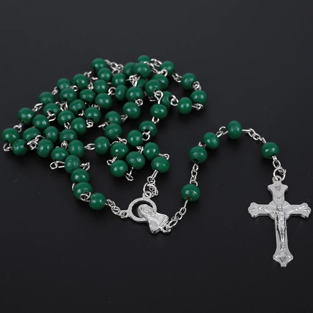 Religiöse Rosenkranzkette aus Holz für Damen und Herren, 6 mm Holzperlen, lange Y-Kette, Kruzifix-Kreuzanhänger, Gebets- und Party-Schmuck – Detail 7